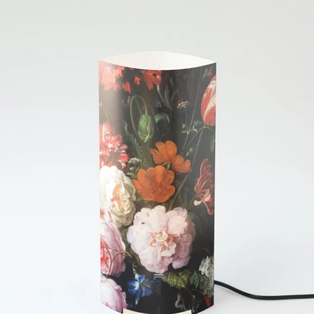 Packlamp Tafellamp groot - Stilleven met bloemen in een glazen vaas - De Heem - 36 cm hoog - ø15cm - Inclusief Led lamp multikleur