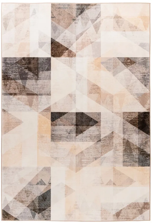 Padiro design laagpolig vloerkleed 80 x 150 cm - lichtbeige - modern geometrisch patroon - voor vloerverwarming - van polyester en katoen