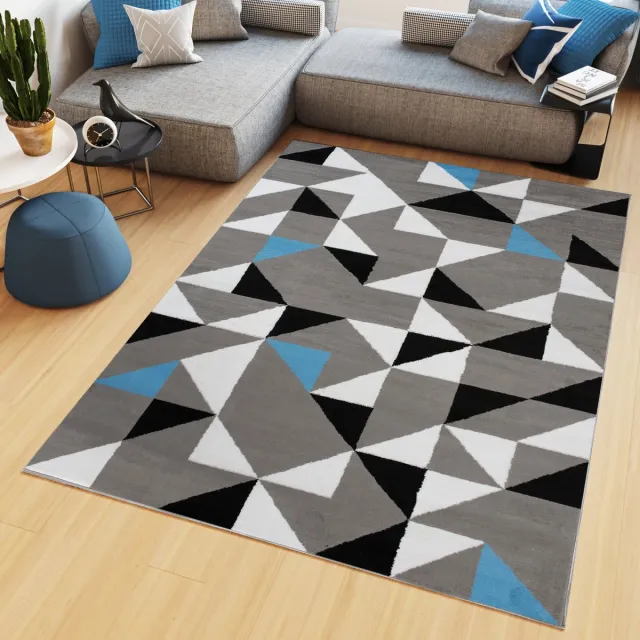 Tapiso Maya Vloerkleed Grijs Laagpolig Tapijten Maat- 200x300 Zwart Lichtgrijs Blauw