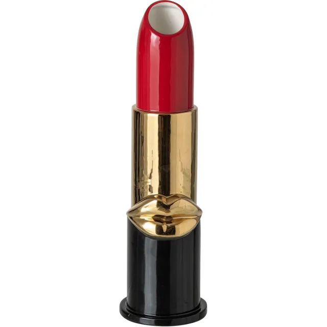 J-Line Vaas met rode lippen - hars - rood