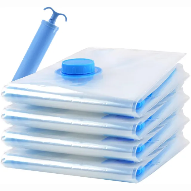 PZCC Vacuüm Opbergzakken 4 Stuks 40x60 cm Inclusief Handpomp - Ruimtebesparende Vacuümzakken - Herbruikbare Compressiezakken voor Kleding Dekens Beddengoed Verhuizen en Reizen transparant