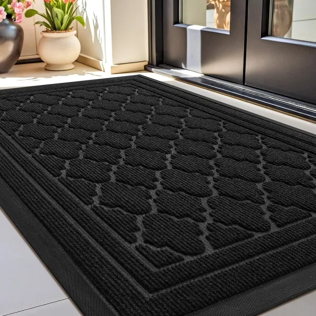 Ibenzoa Weerbestendige Antislip Deurmat voor Buiten en Binnen, Absorberend en Gemakkelijk te Reinigen, 43,5 x 75 cm, Zwart