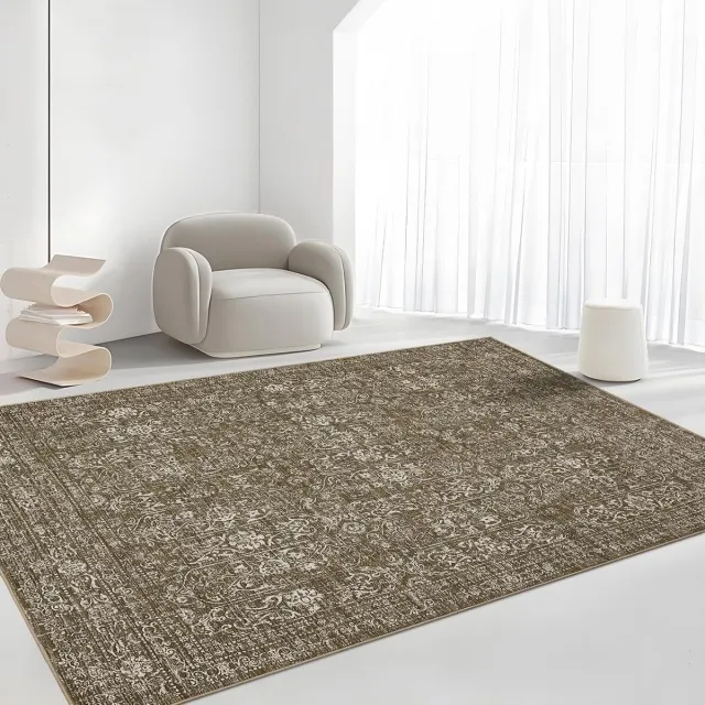 Triumpunpre Oosters Vintage Vloerkleed - Wasbaar Antislip Kortpolig Bloemmotief - Camel - 120x170 cm