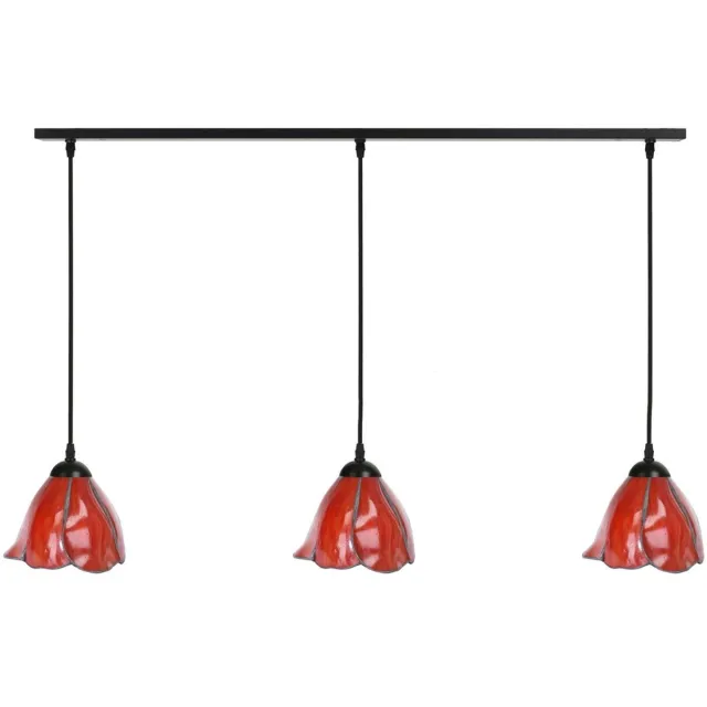 Coloured by Art 3 x Tiffany Tender Poppy lampen aan plafondbalk - Art Deco Trade Rood