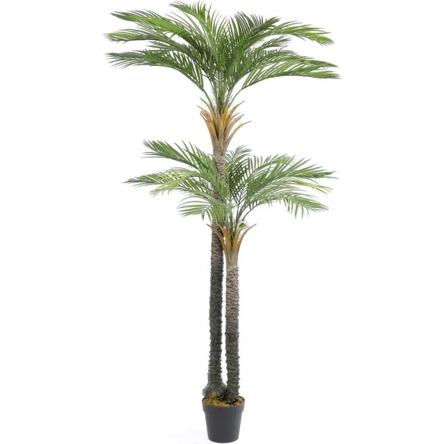 Kunstpalm Kunst Palmboom California Dubbele Stam | 210cm - Namaak palmboom - Kunstplanten voor binnen - Kunstpalm Grijs