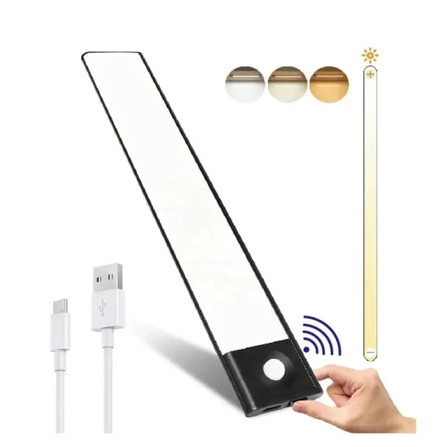 GT commerce GT Automatische LED verlichting met bewegingssensor - 20CM, USB-C oplaadbaar - Nachtlamp Lamp strip voor in kast, trap, hal, slaapkamer - Zwart led strip nachtlampje. Led verlichting strips, ledverlichting op accu Oplaadbaar, Zwart