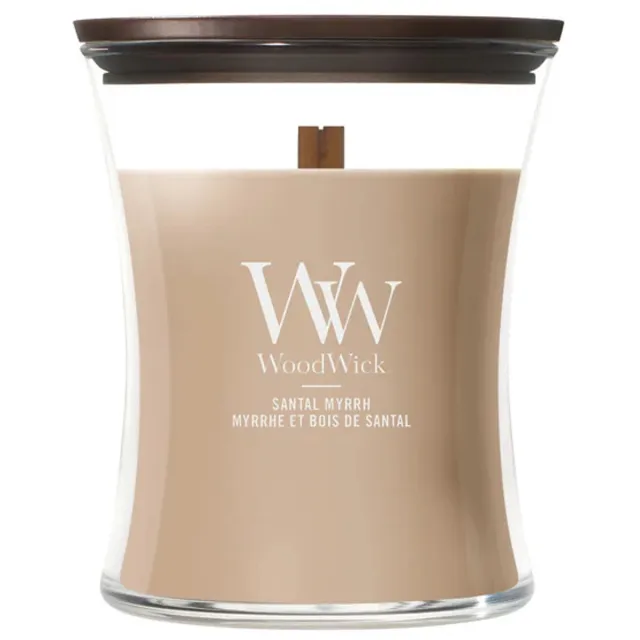 Woodwick Hourglass Medium Geurkaars - Santal Myrrh - 60 branduren Bruin
