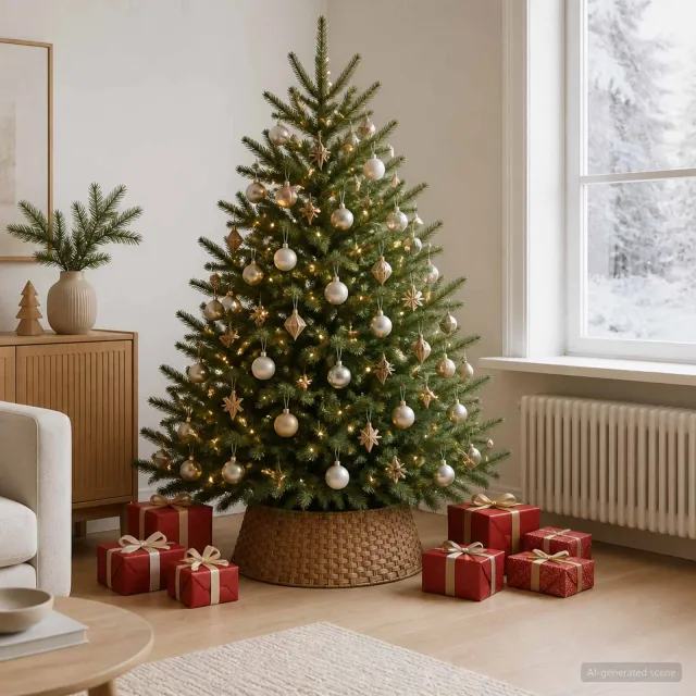 vidaXL Kerstboomkraag Rond Licht Bruin Dia. 75 x 25 cm poly rattan