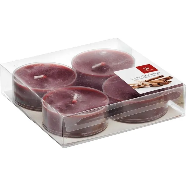 Trend Candles maxi geurtheelichtjes/waxinelichtjes - 4x - kaneel geur - 8 branduren - grote theelichtjes Bordeaux rood