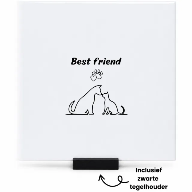 Hacebo Dierenliefde tegeltje met tegelhouder - Katten - dieren lover - tegeltjes met tekst - Honden - Dierenliefde - Best Friend - huisdier - spreuktegels - 15x15 CM Wit