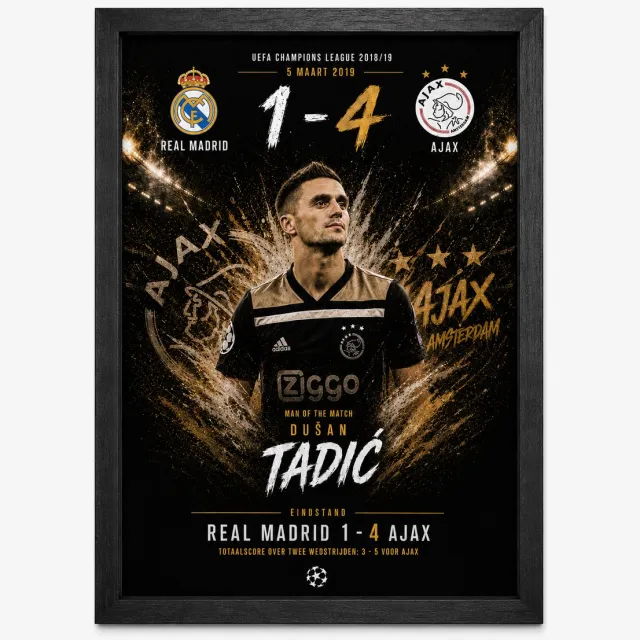 Joshimo Ajax Champions League Poster 2019 | Real Madrid 1-4 Ajax | Inclusief Zwarte A4 Lijst