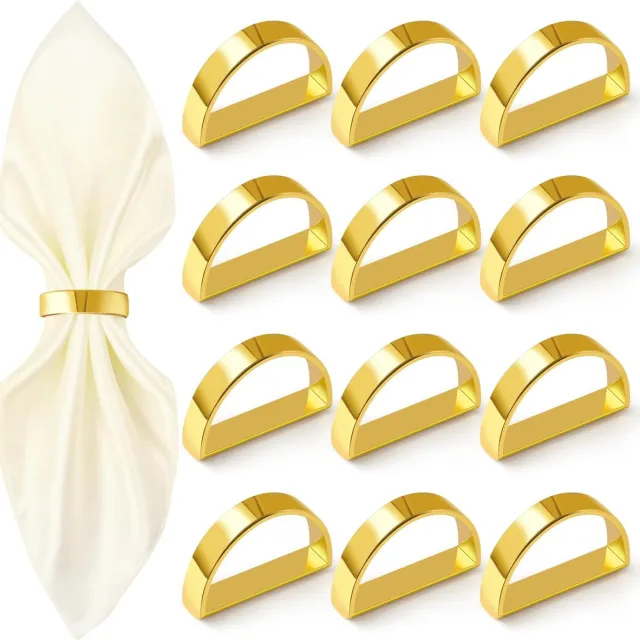 Tolvia Servetringen - Metalen Servetgespen - 12 stuks - Halfrond voor Tafeldecoratie, Herbruikbare Servetring voor Bruiloft, Kerst, Thanksgiving - Goud