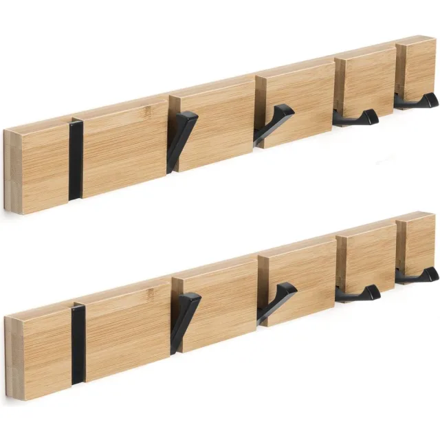 GelldG 2 Stuks Kledinghaken - Faltbare Garderobenleiste - Stevige Houten Wandhaken met Verhoogde Draagkracht - Geschikt voor Jassen, Hoeden en Tassen - Massief Hout - 50x5,2cm Naturel