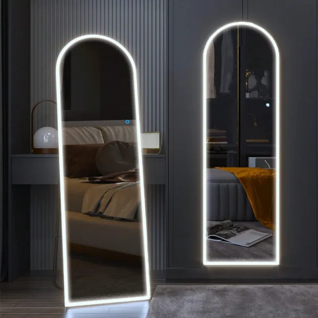 SensaHome Staande Spiegel Oval - Met Led Verlichting - Hangend - Frameloos -Passpiegel - Spiegel Zonder Lijst - Dimbaar - 50x160cm Transparant