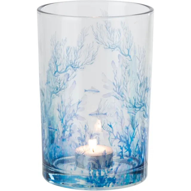 J-Line theelichthouder Koraal - glas - transparant/blauw - large