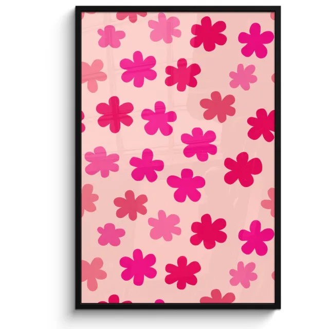 FrameYourWall Poster in lijst - Fotolijst 80x120 cm - Posters - Bloemen - Patroon - Roze - Posterlijst zwart - Decoratie - Wanddecoratie woonkamer - Muurdecoratie slaapkamer