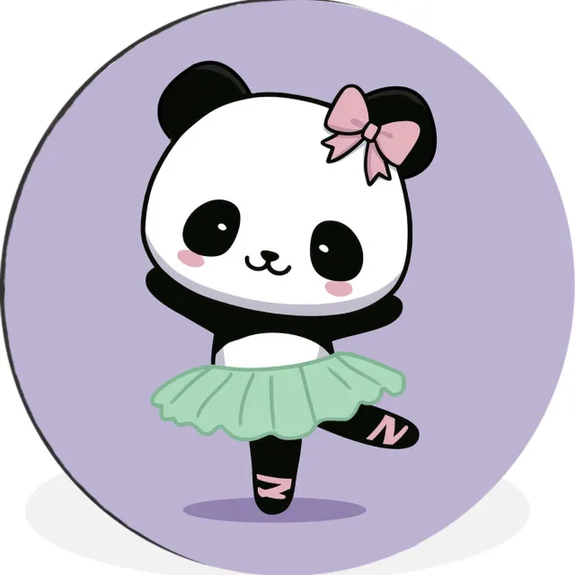WallCircle Wandcirkel - Muurcirkel - Panda - Paars - Sierlijk - Kawaii - Aluminium - Dibond - 60x60 cm - Binnen en Buiten