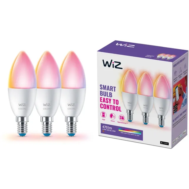 WiZ Kaarslamp 3-pack - Gekleurd en Wit Licht - Slimme LED Verlichting - E14 fitting - 40W - mat - Wi-Fi