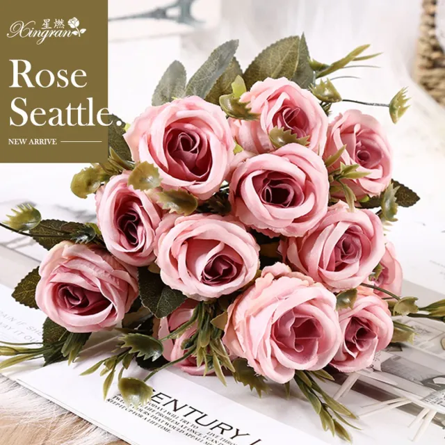 Helin life Kunstbloemen-Nepbloemen-Zijden Boeket-6 Pioenroos bloem –30cm hoog - doe-het-zelf boeket – DIY –Bruiloft-Decoratie–Extra 2m led- roze-2stuks