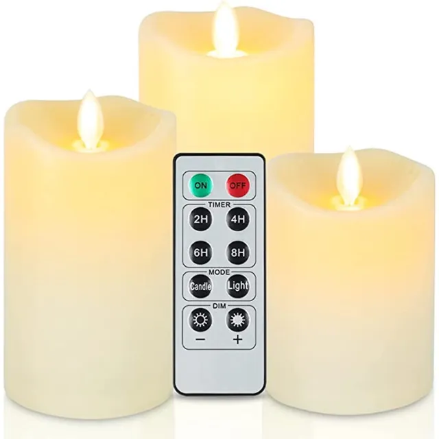 Moli LED Kaarsen 3 stuks-Waterproof Flikkerende Vlamloze Kaarsen, Buiten en Binnen Batterij-aangedreven LED Kaarsen met afstandsbediening, Bewgende vlam, Ivory Frosted Wit