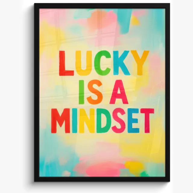 FrameYourWall Poster in lijst - Fotolijst 50x70 cm - Posters - Quote - Lucky - Regenboogkleuren - Posterlijst zwart - Decoratie - Wanddecoratie woonkamer - Muurdecoratie slaapkamer Quote - Lucky - Kleurrijk