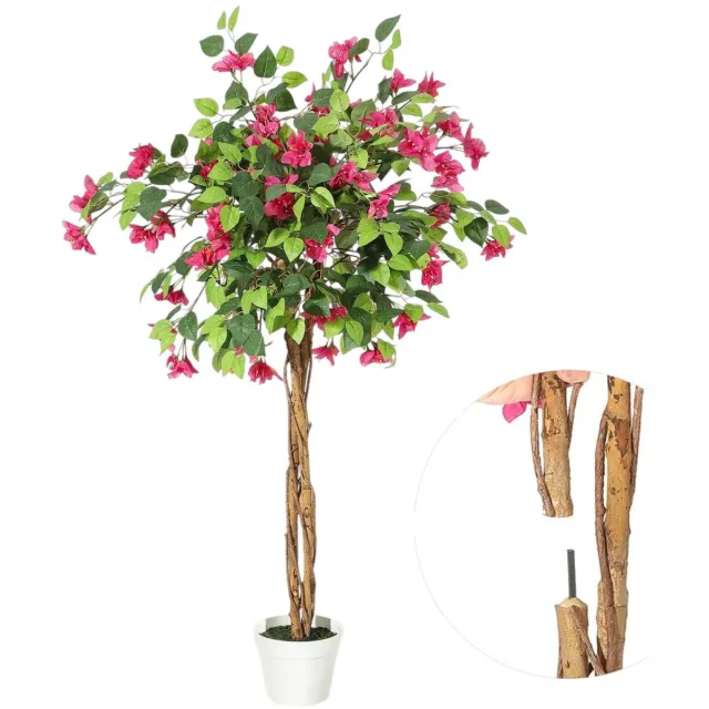 Danky Kunstmatige bougainvillea - Houten stam - UV-bestendig - Geschikt voor binnen en buiten - Ideaal voor woonkamers, kantoren en entrees - Roze bloemen, 122 cm