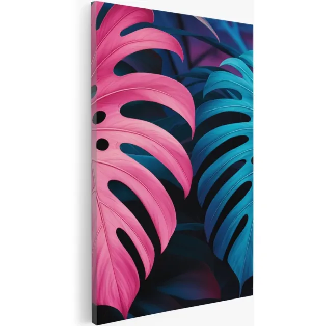 Saammp Canvas Schilderij - Roze Blauwe Bladeren - Landschap - Natuur - 30x45 - Foto op canvas - Wanddecoratie - Muurdecoratie Woonkamer - Slaapkamer decoratie - Canvas Print Multicolor