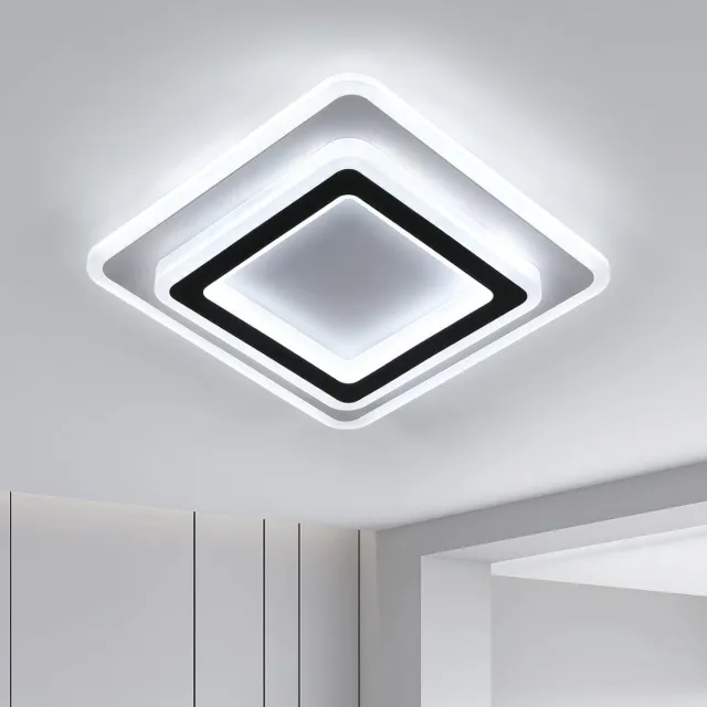 Haobosic Zwart/witte vierkante plafondlamp van acryl 29x29cm 38W 6500K RA80
