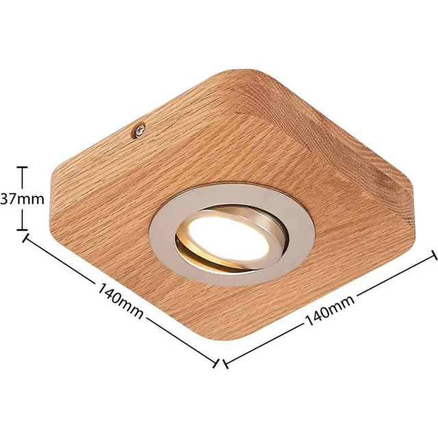 Lindby plafondlamp hout - 1licht - Eikenhout, ABS, polycarbonaat - H: 3.7 cm - licht hout, satijn nikkel - Inclusief lichtbron
