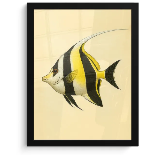 FrameYourWall Poster in lijst - Fotolijst 30x40 cm - Posters - Vis - Sierlijk - Rugvin - Geel - Posterlijst zwart - Decoratie - Wanddecoratie woonkamer - Muurdecoratie slaapkamer
