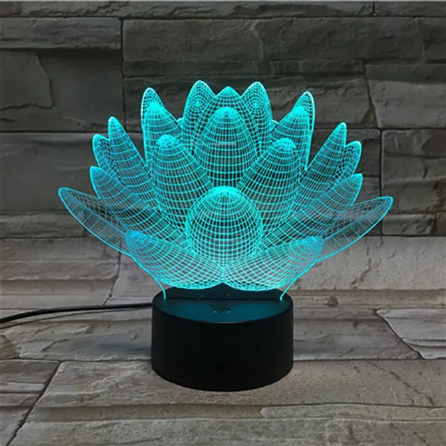 MC Living 3D Led Lamp Met Gravering - RGB 7 Kleuren - Lotus