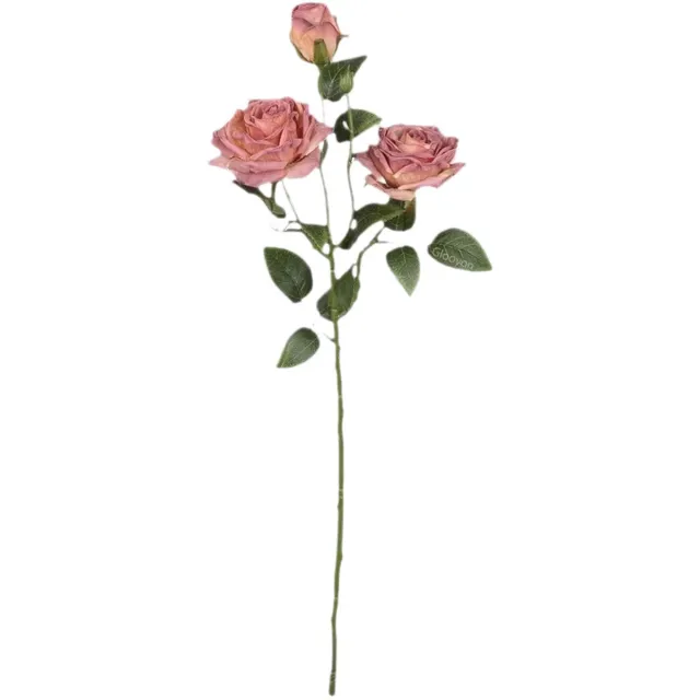 Gloovon Zijden Kunstrozen - Gebrande Randen - 55cm - 3 Koppen per steel - Vintage Decoratie - Oud-roze