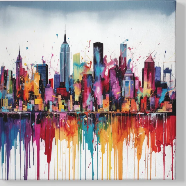 Trendex Global Canvas Schilderij - Kleurrijke Stad - Abstract - Wanddecoratie - 40x40x2 cm