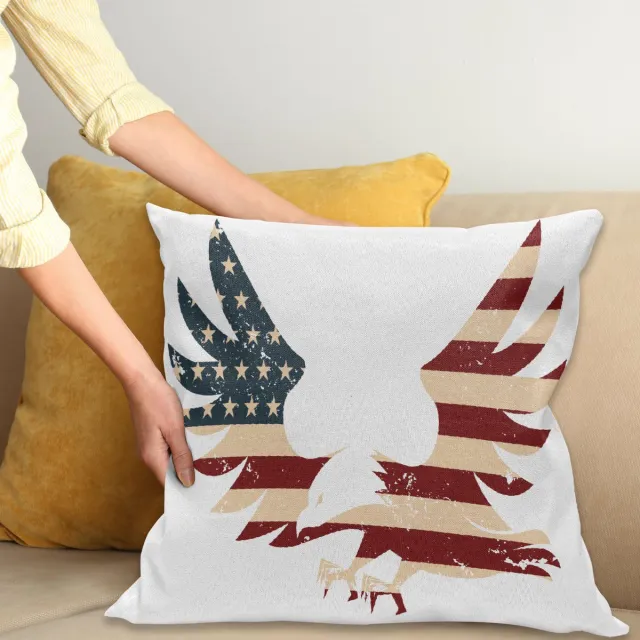 ABAKUHAUS Amerikaans Sierkussenhoes, Patriotic Thema Huis van Brave Land van Free USA Bold Eagle met Vlag Print, Decoratieve Vierkante Sierkussenhoes, 45 x 45 cm, Blauw Wit