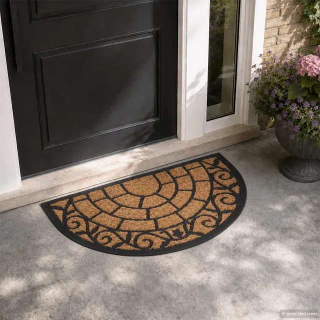 vidaXL Deurmat halfrond 45x75 cm rubber en kokosvezel bruin