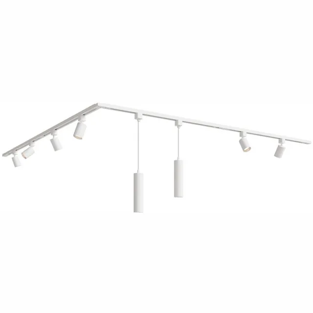 HOFTRONIC railverlichting pakket L-vorm – 4x 1 meter rail 6 railspots 2 hanglamp – dimbaar – aluminium wit – IP20 – modulair – 230V – railverlichting woonkamer keuken