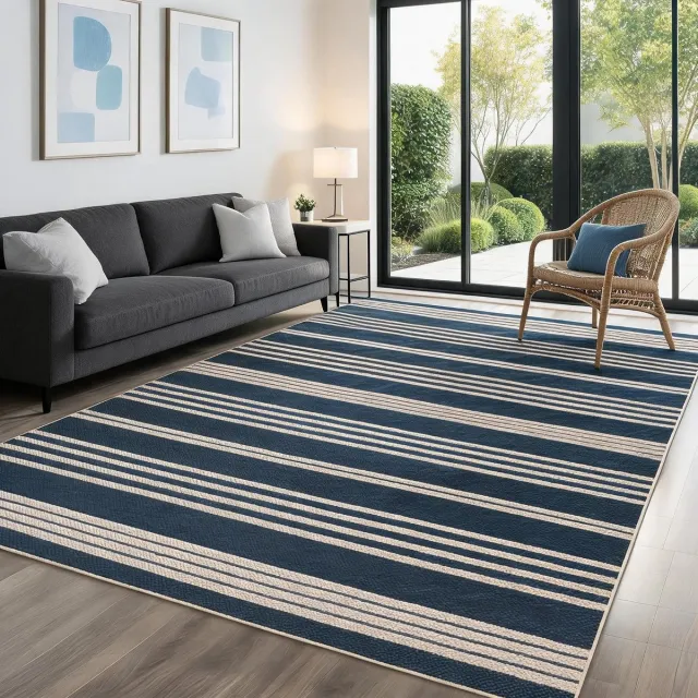Triumpunpre Vloerkleed Modern Linnen Look Marineblauw 80x150 cm Wasbaar Opvouwbaar Woonkamer