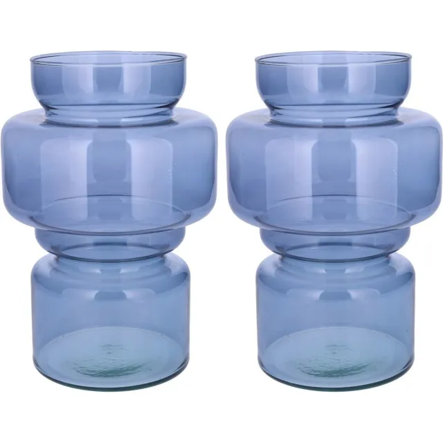 Bellatio Design Bloemenvaas - 2x - blauw transparant gerecycled glas - D17 x H25 cm - vaas