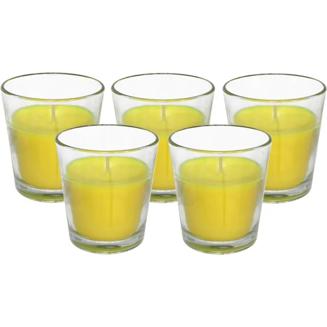 Gerimport Citronella kaarsje in potje - 5x - glas - 10 branduren - citrusgeur - geurkaars - geel