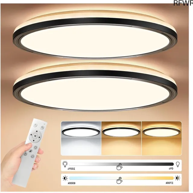 RFWR LED Plafondlamp met Afstandsbediening 24W - Dimbaar en Kleurtemperatuur Aanpasbaar voor Woonkamer, Slaapkamer, Keuken en Badkamer Zwart