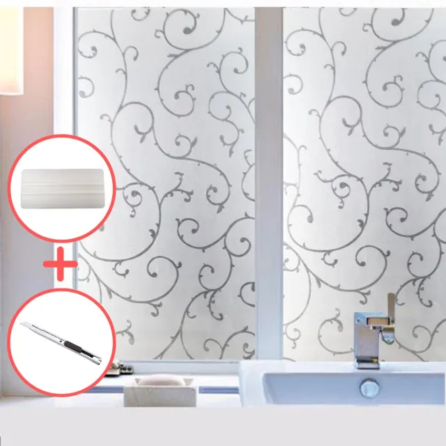Comamor Raamfolie HR++ 45x200cm - Statisch & Zelfklevend - Isolerend, Zonwerend & Anti-Inkijk - Klimop Patroon - Inclusief Rakel en Foliesnijder