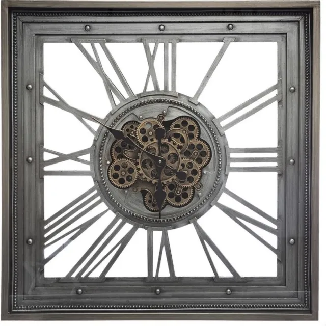 Atmosphera Créateur d'intérieur® Wandklok met zichtbaar en bewegend raderwerk - Industrieel look - Hoogwaardig metaal en glas - 80cm x 80cm x 11cm Argent