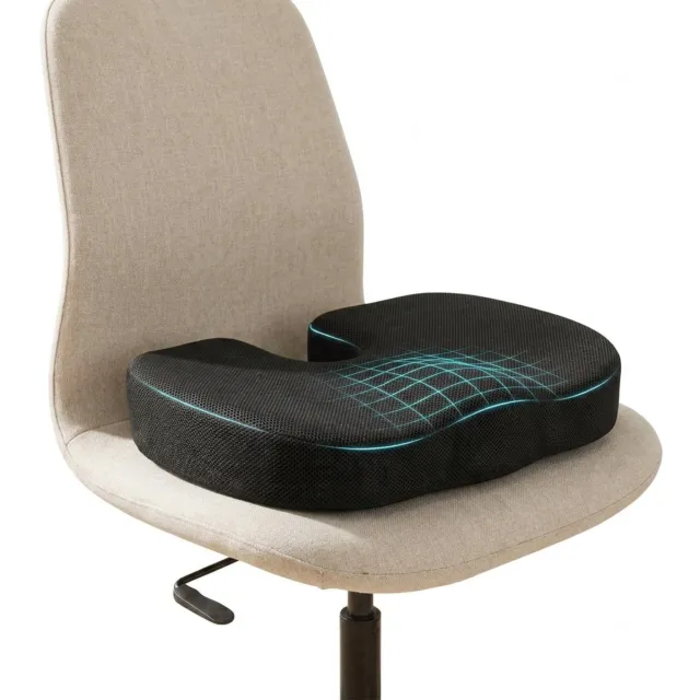 GEASY Zitkussen - Zitkussen Orthopedisch - Zitverhoger - Stoelkussen - Zitkussens - Zitkussen Ergonomisch - Zit Kussen - Zitkussen Bureaustoel - Traagschuim - Stuitkussen - Wigkussen - Houding Corrector - Correctie - Memory Foam Zwart