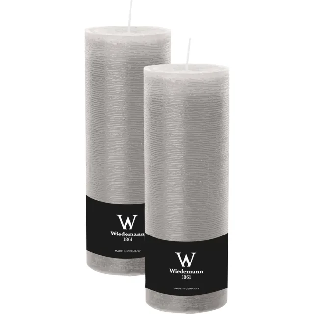 Wiedemann Cilinderkaars/stompkaars - 2x - hoog model - rustieke kaars - lichtgrijs - 7 x 22 cm - 98 branduren