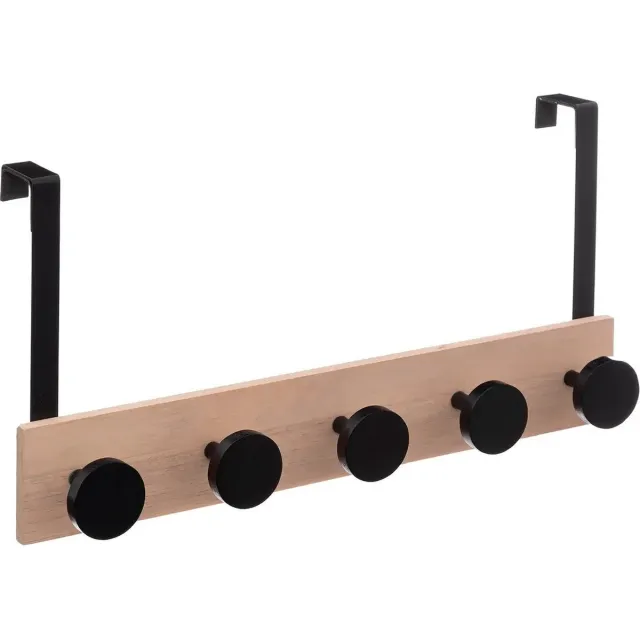 5Five® 5Five Deurkapstok - met 5 ophanghaken/knoppen - zwart/beige - B50 x H24 cm - metaal/MDF