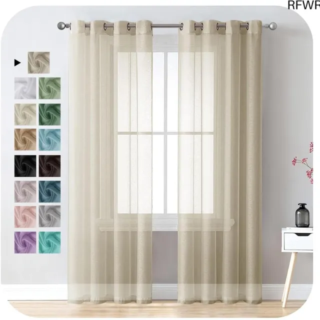 RFWR Transparante Voilegordijnen 140 x 245 cm - Linnenlook, 2 Panelen met Zeilringen voor Slaapkamer en Woonkamer