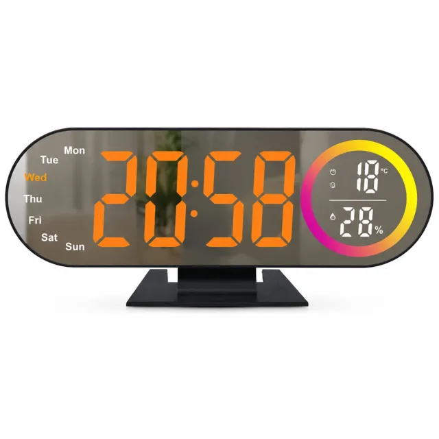 SWGOTA wekker met oranje LED-tijdweergave - 24-uursaanduiding, kalender en temperatuurweergave - Met tafelvoet en externe voeding