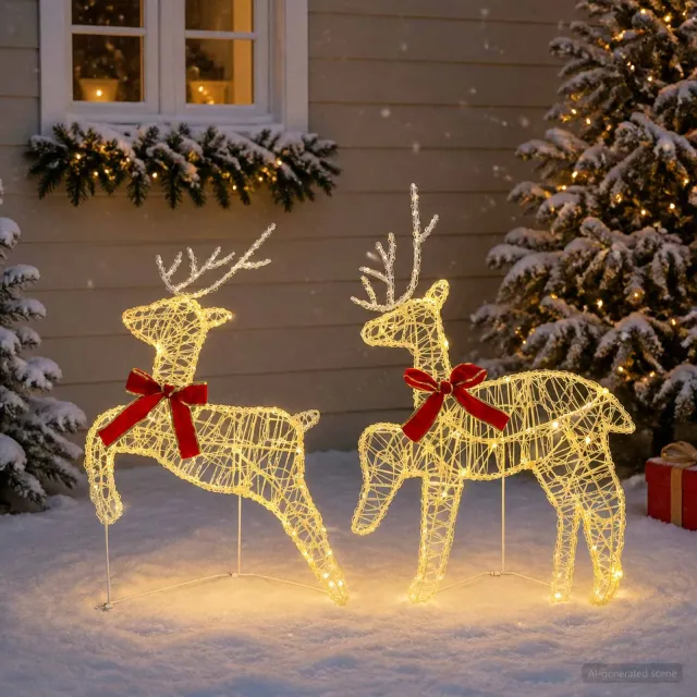 vidaXL Kerst Rendier 2 st 40 LED's Warmwit 43 x 19 x 65 cm
