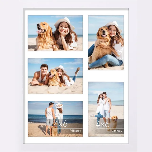 Homaxy Fotolijst - Fotolijst - Kan 5 Foto's Van 9 x14 cm Met Rand Of 1 Foto Van 27 x 34 cm Zonder Rand Weergeven - Moderne Stijl - Wit