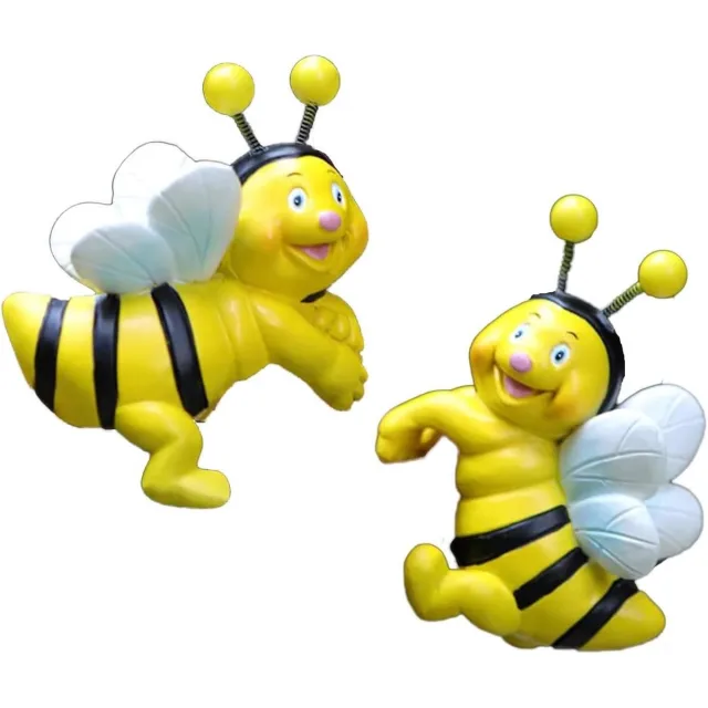 JGS Premium - Set van 2 tuinbijenfiguren voor buiten - Lente decoratie - Weerbestendig - Hars ornamenten voor tuin, balkon en woonkamer Wit